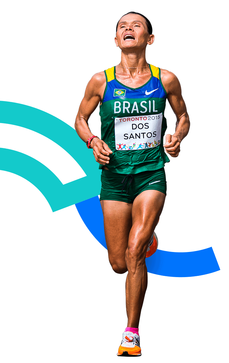 In the picture, there is a male athlete running on the marathon. They are wearing the Brazil uniform. 