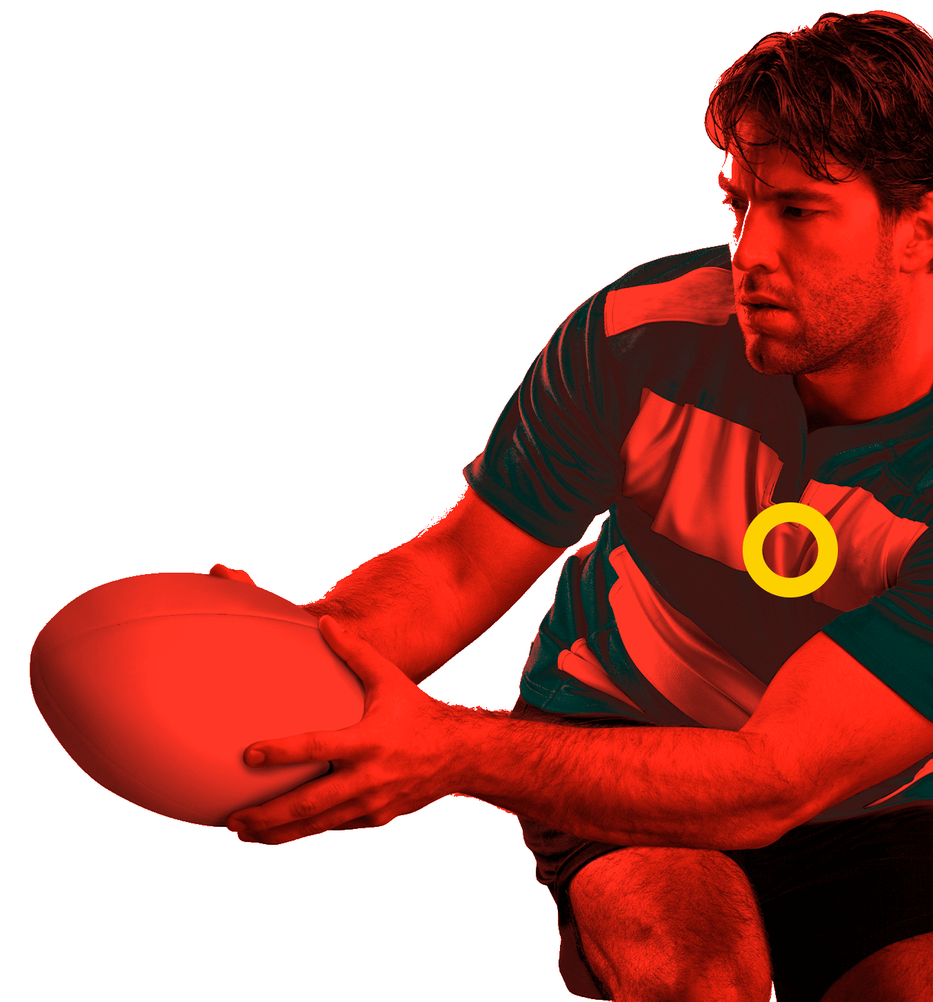En la foto, un rugbista sosteniendo el balon de rugby.