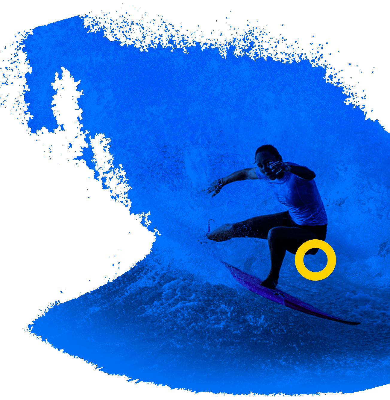 En la foto, una surfista deslizándose sobre una ola con su tabla.