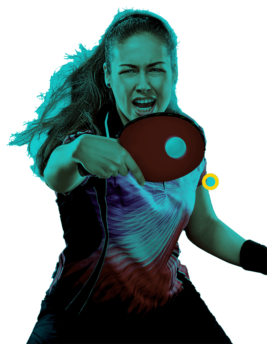 In the picture, a female table tennis athlete hitting the ball.