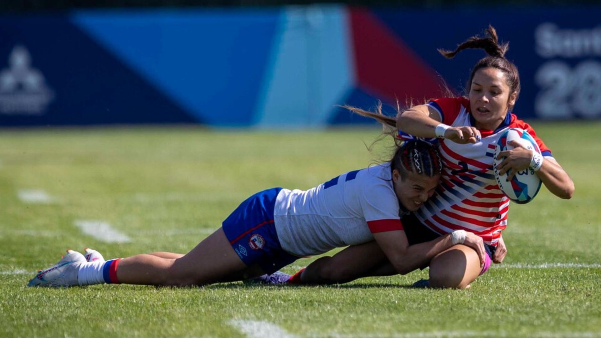 Chilean female team against Jamaica for seventh place in Rugby 7